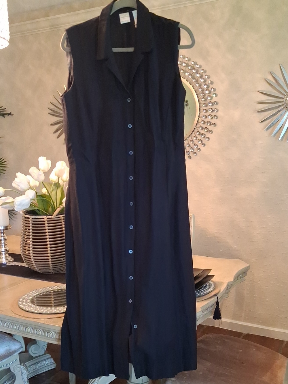 Liz Claiborne Sleeveless Black Button-Front Midi Dress